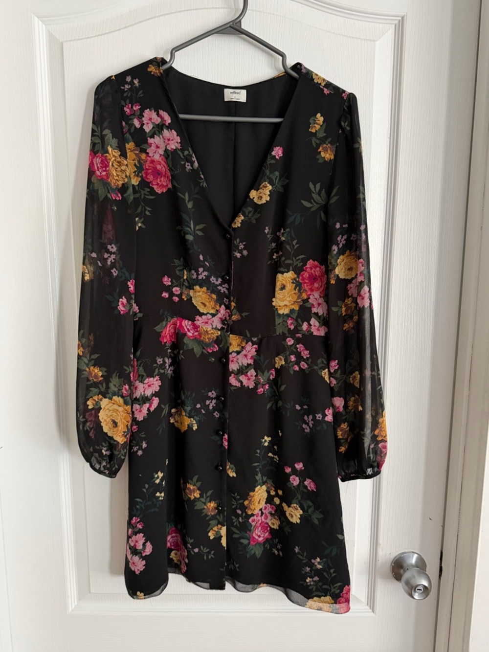 Aritzia Wilfred Nazaire Black Floral Long Sleeve Dress - Picture 2 of 10